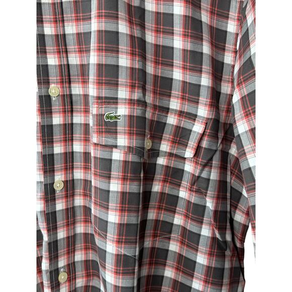 Lacoste Modern Fit Gray & Red Plaid Long Sleeve Button-Up Shirt Men's 42 Large - Picture 11 of 12